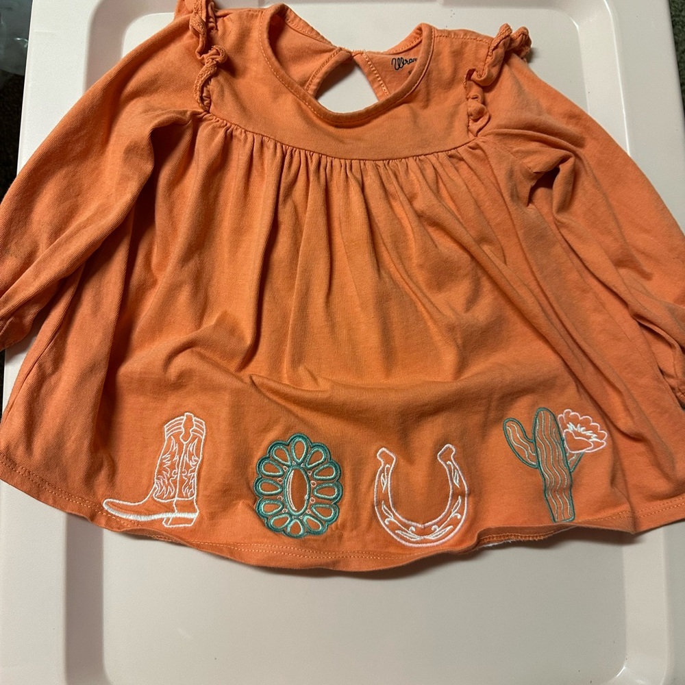 Wrangler Orange Girls' Long Sleeve Western Graphic Dress